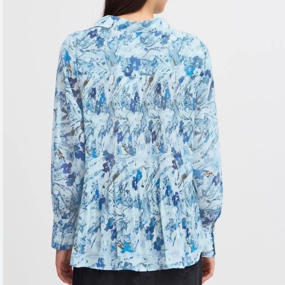 Anthropologie x ICHI IHNEALLY Shirt Boho Pleated Lightweight Blue M Oversized - Picture 3 of 16